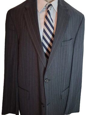 Men's Austin Reed Suit Jacket Charcoal Grey Pinstripe Size 48L USA